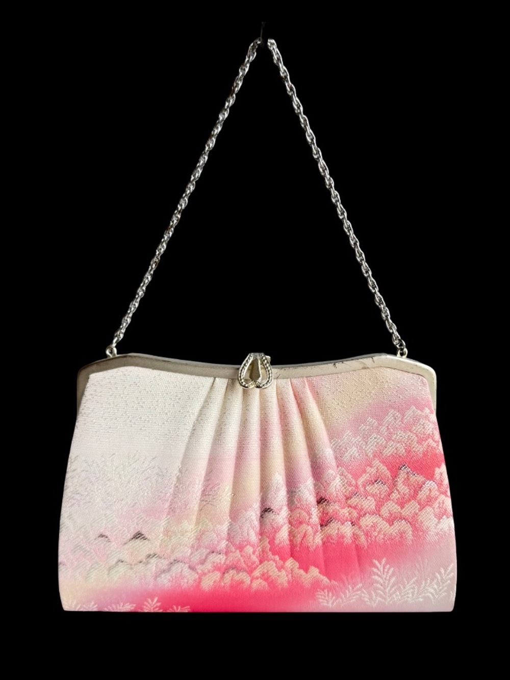 Vintage Japanese Kimono Clutch Bag Nishijin Brocade Pink Sakura Wedding Purse